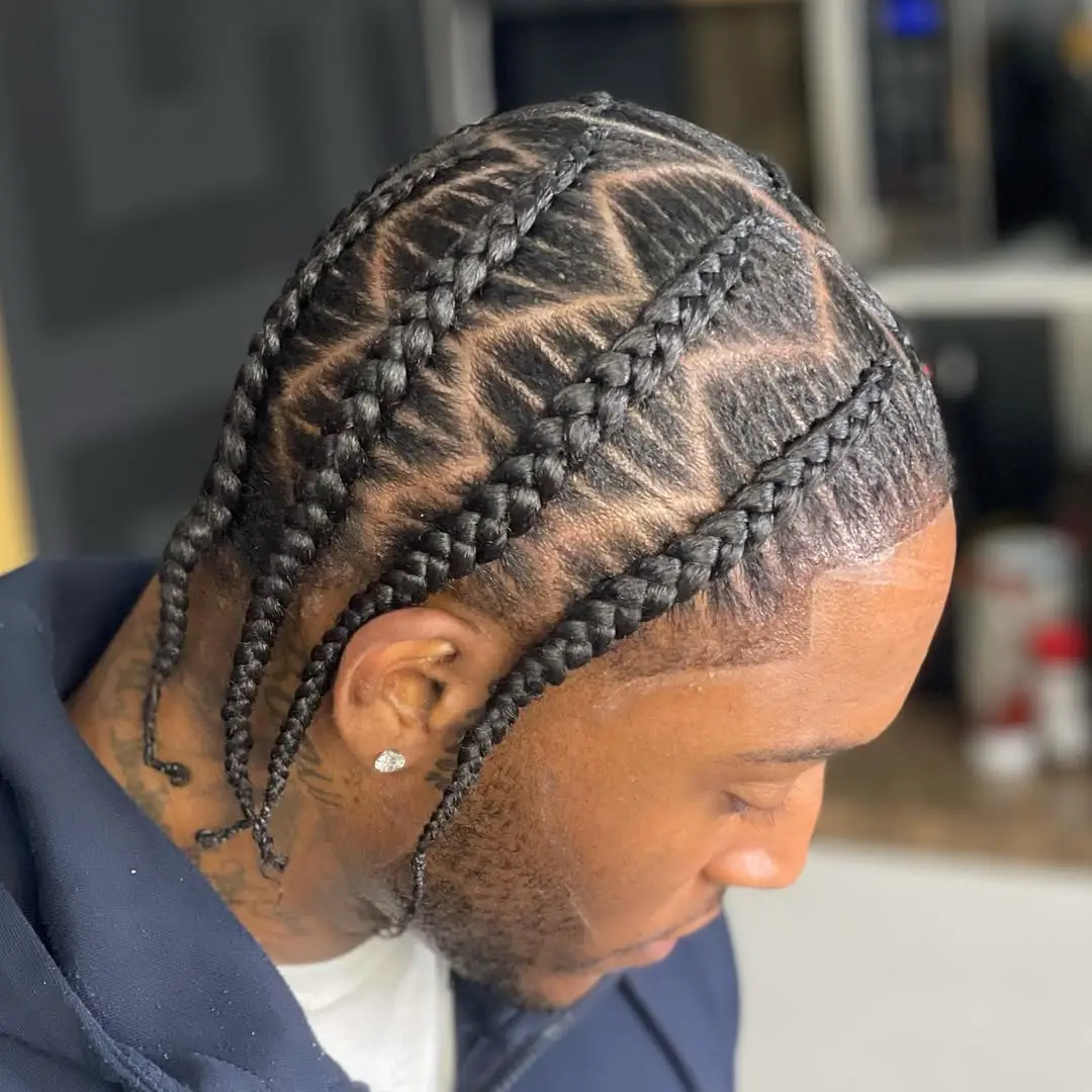 Angled Cornrows with Geometric Partings