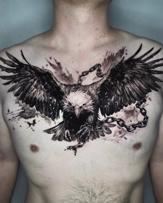 Black and Grey Realism Eagle with Broken Chains