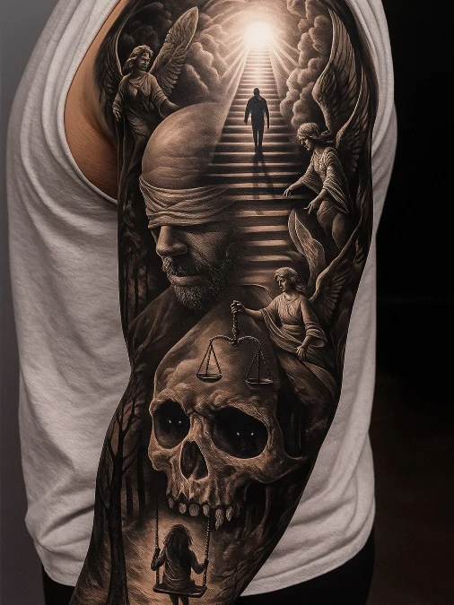 Chiaroscuro Stairway And Skull Composition