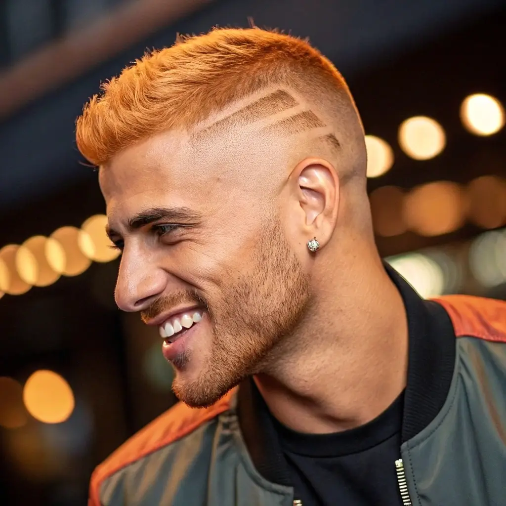 Copper Blonde Buzz with Shaved Lines