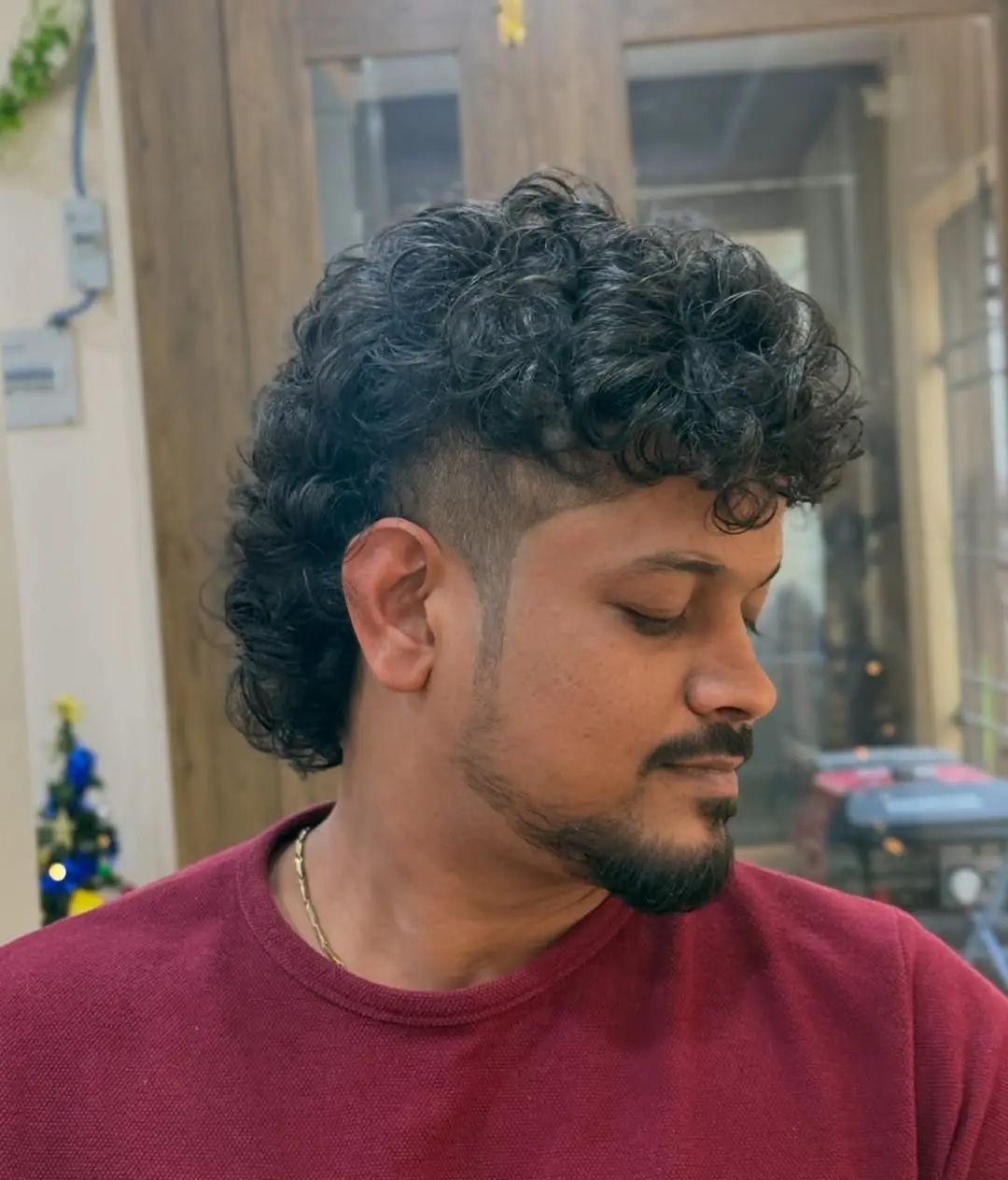 Curly Mullet with Shaved Sides
