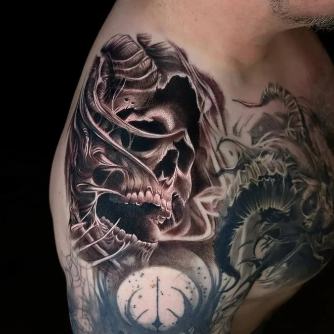 Dark Biomechanical Shoulder Sculpture