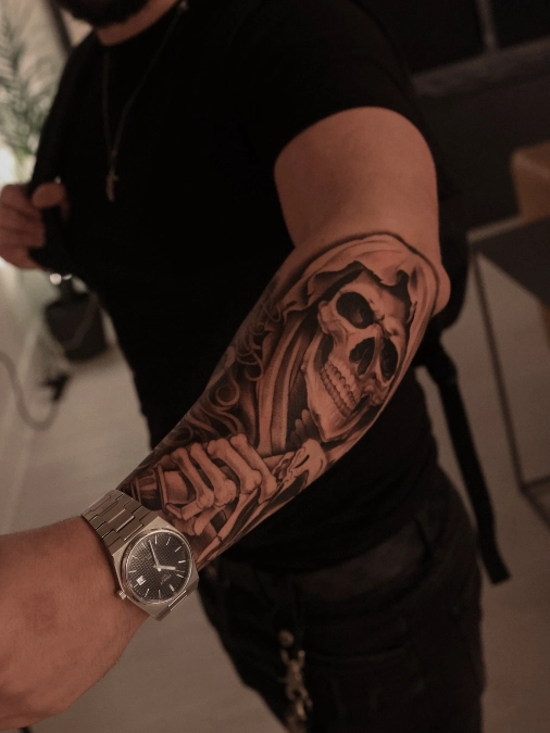 Dark Moody Realism And Hooded Skull Composition