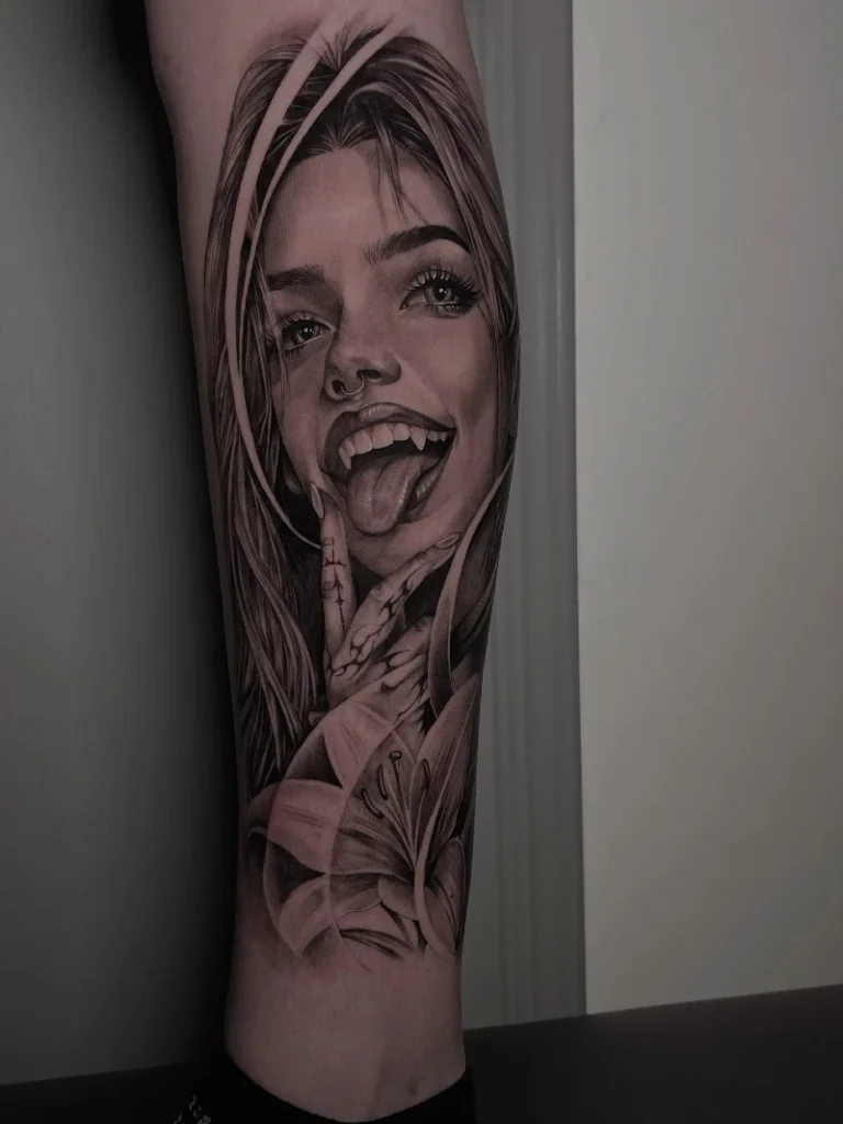 Dark Realism Vampire Calf Portrait With Floral Base