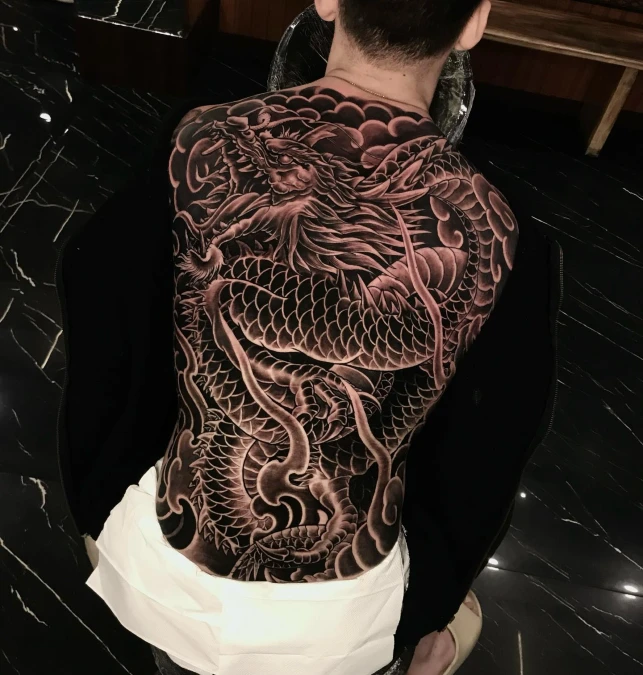 Dense Blackwork Japanese Dragon Canvas