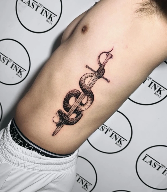 Diagonal Snake and Sword with Script
