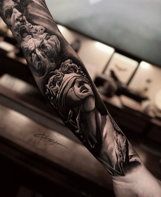 Dramatic Blindfolded Statue And Classical Bust Sleeve