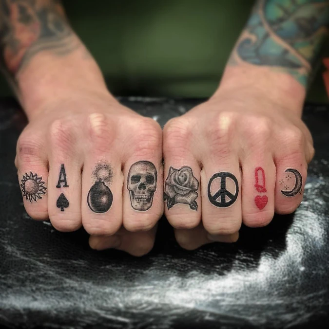 Eclectic Micro Symbols Across The Knuckles
