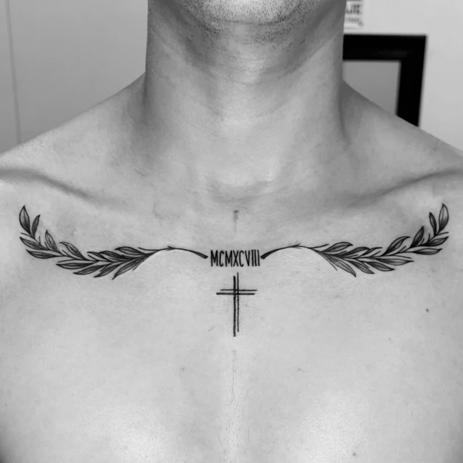 Fine Line Cross With Laurel Branches