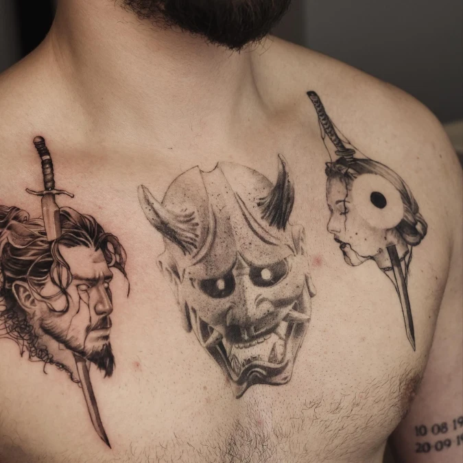 Floating Triptych Portraits With Dark Shading