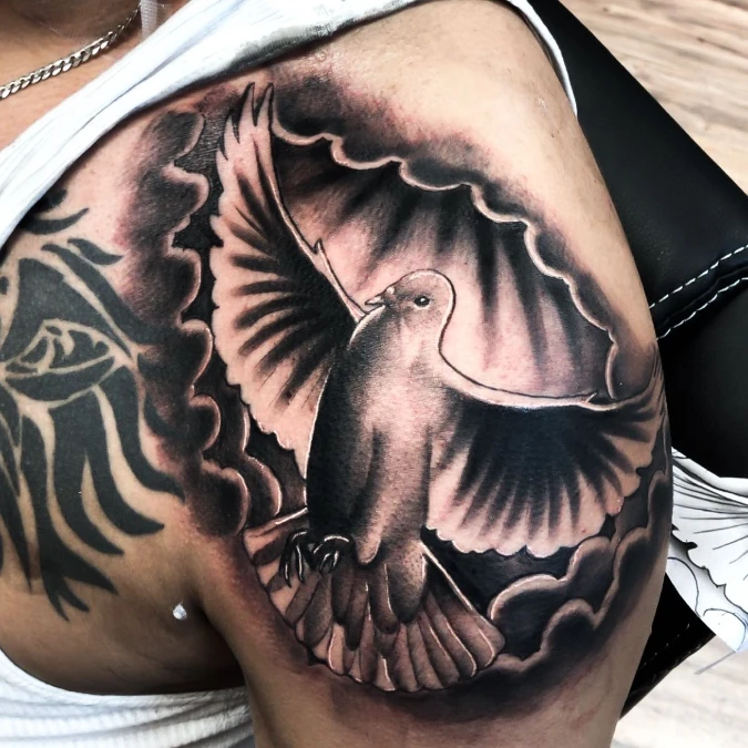 Flying Dove And Dark Cloud Front Shoulder Piece