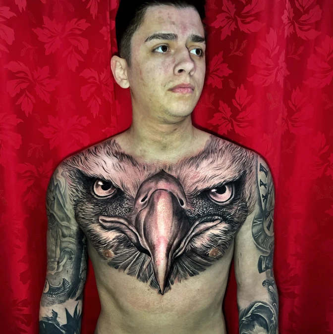 Full Coverage Eagle Face Across the Pectorals