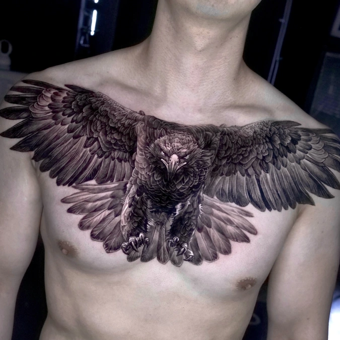 Full Width Realism Eagle Across the Collarbone