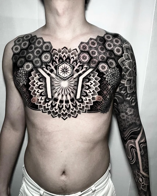 Geometric Honeycomb Armor And Stippled Mandalas