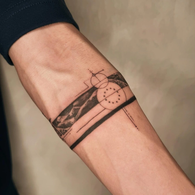 Geometric Landscape Armband and Crisp Drafting Lines