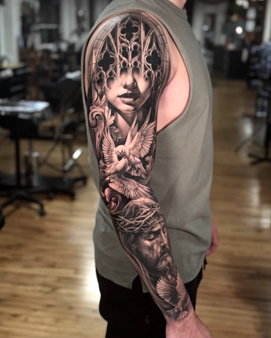 Gothic Cathedral And Religious Portrait Sleeve