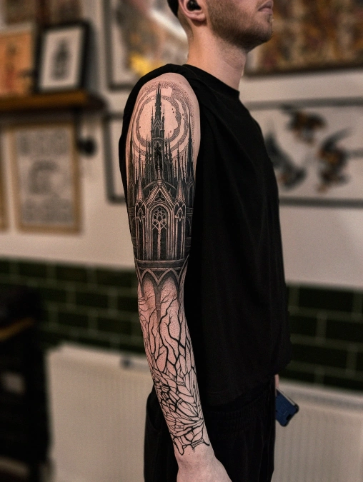 Gothic Cathedral Spires And Fractured Linework