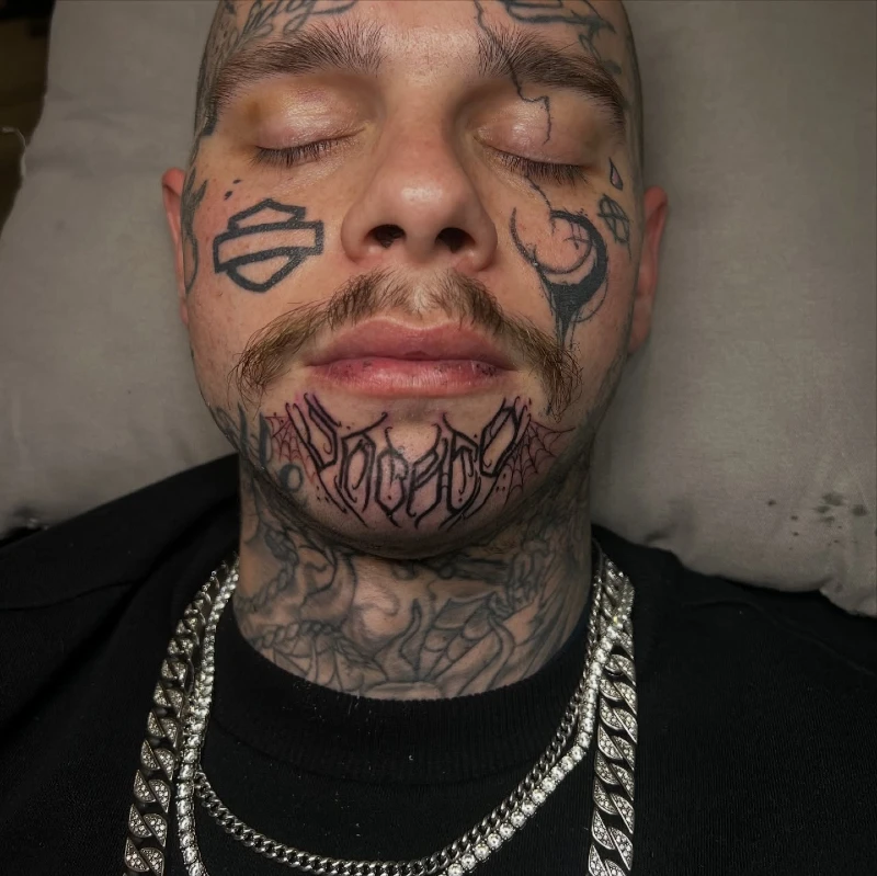 Gothic Chin Lettering With Red Spiderweb Accents