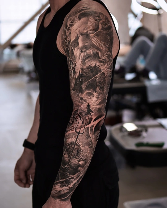 Greek Mythology And Stormy Ocean Trident Sleeve