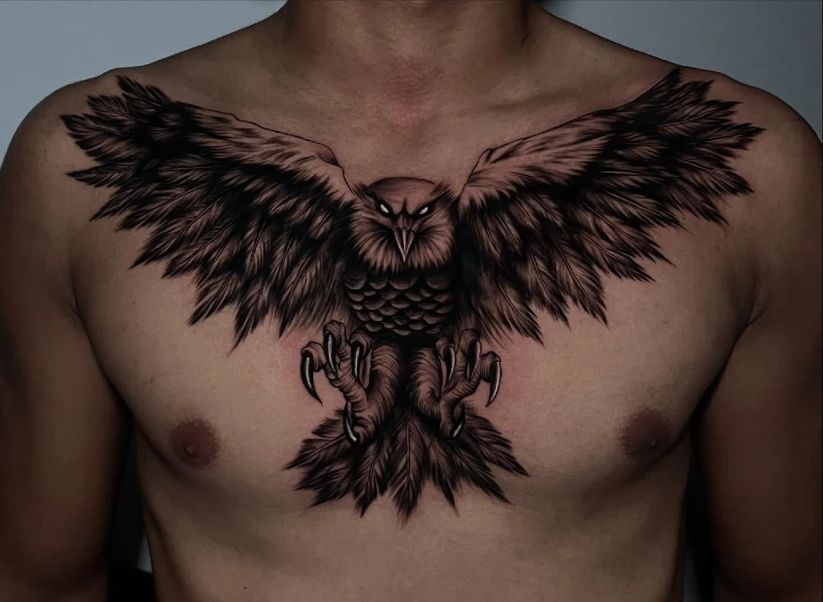 Heavy Blackwork Eagle With Symmetrical Wingspan
