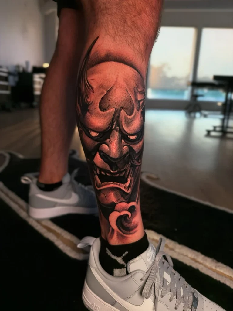 Heavy Blackwork Hannya Mask Calf Placement