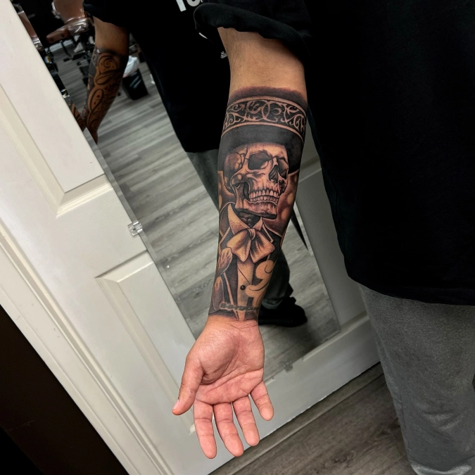 Heavy Blackwork Sombrero And Skeletal Realism
