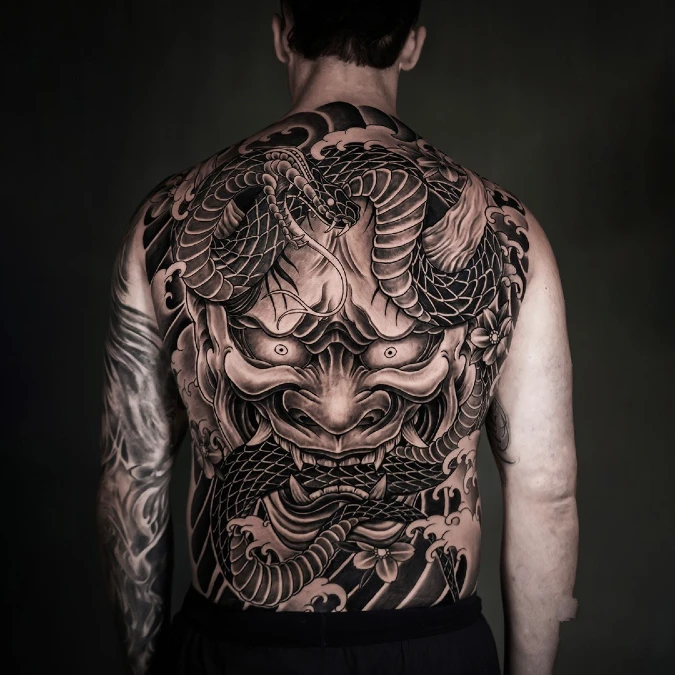 Heavy Contrast Hannya Mask And Serpent
