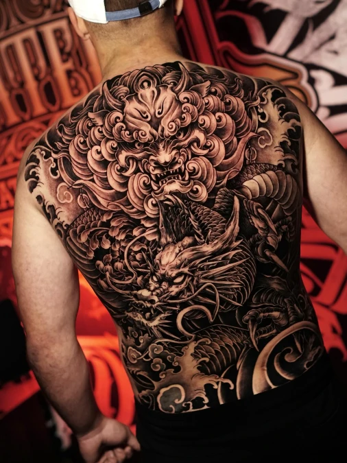 Heavy Foo Dog And Dragon Traditional Canvas