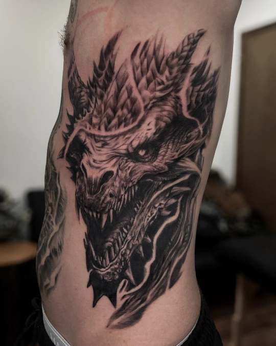 High Contrast Black work Dragon Portrait