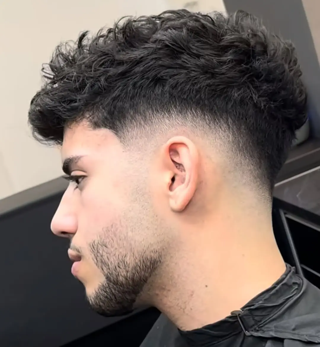 High Volume Curls with Mid Fade