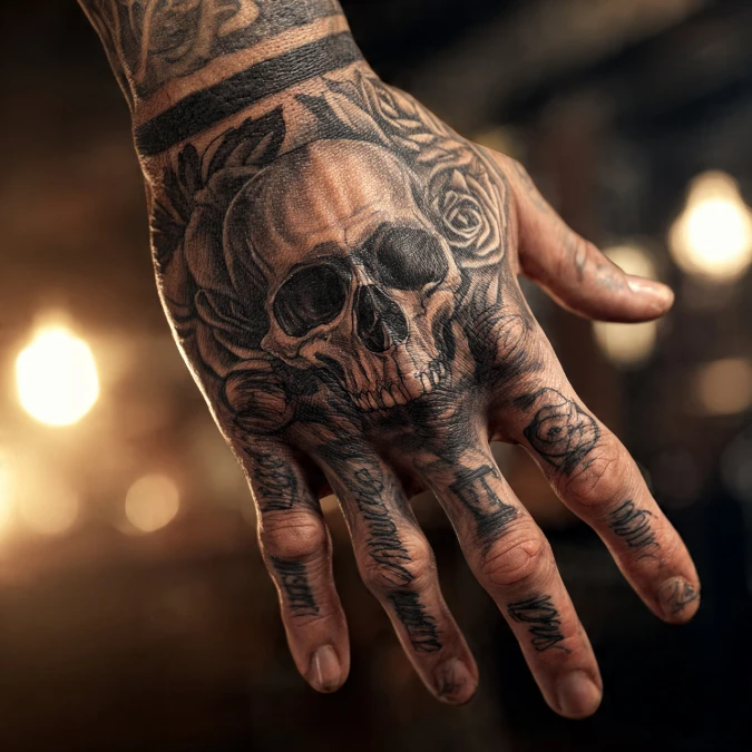 Hyper Realistic Skull And Shadowed Roses