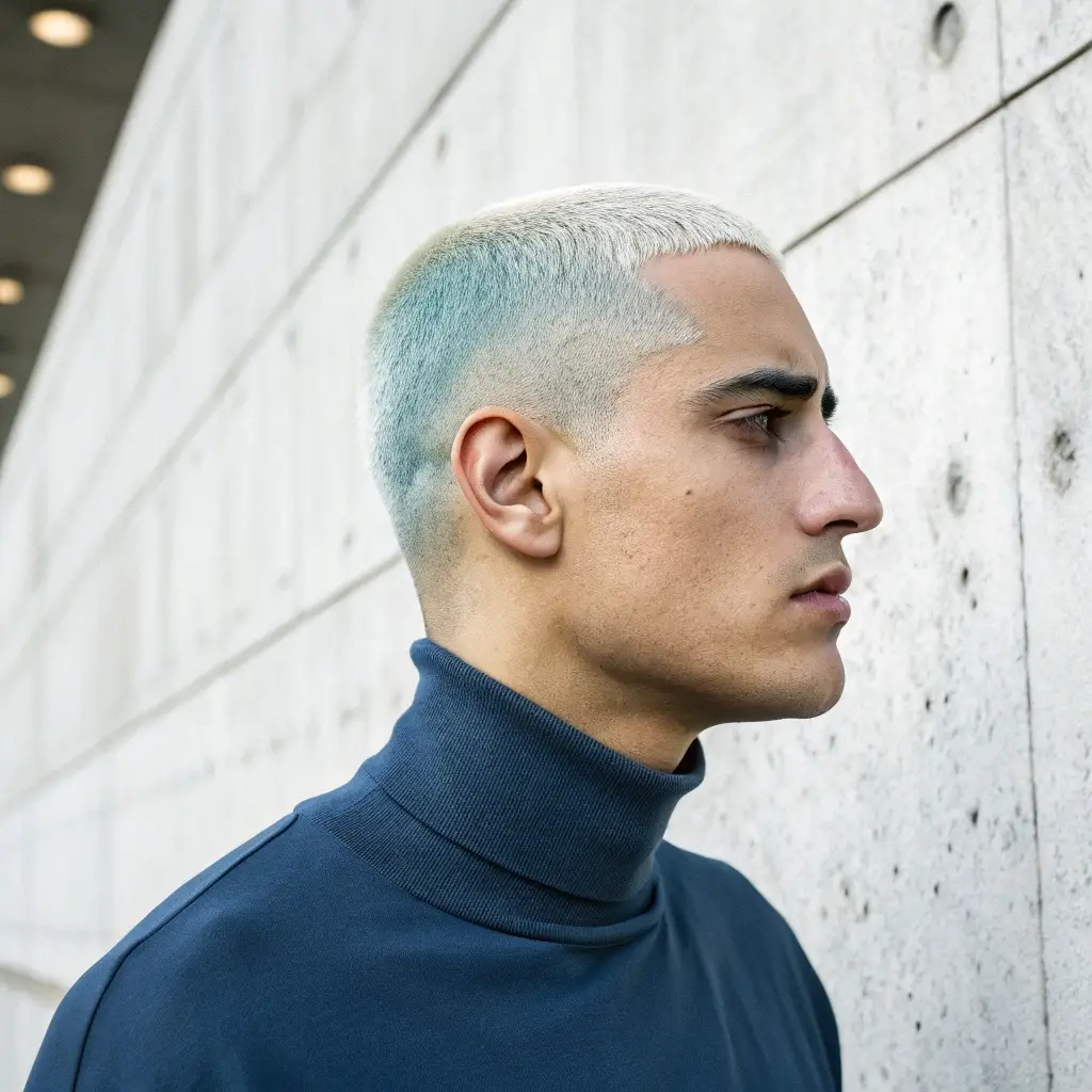 Icy Blonde Buzz with Shadowed Roots