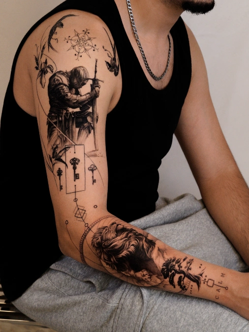 Kneeling Knight And Fine Line Geometry Sleeve