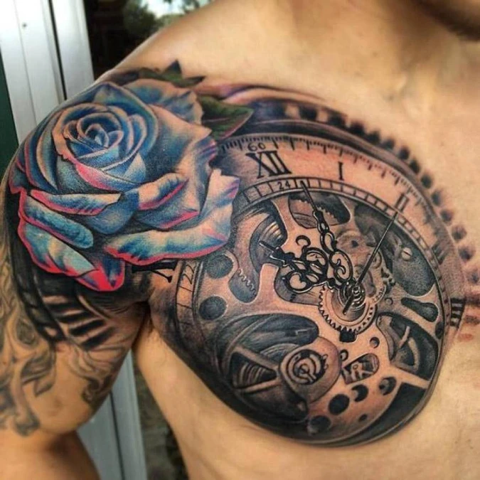 Mechanical Watch With Vibrant Blue Rose