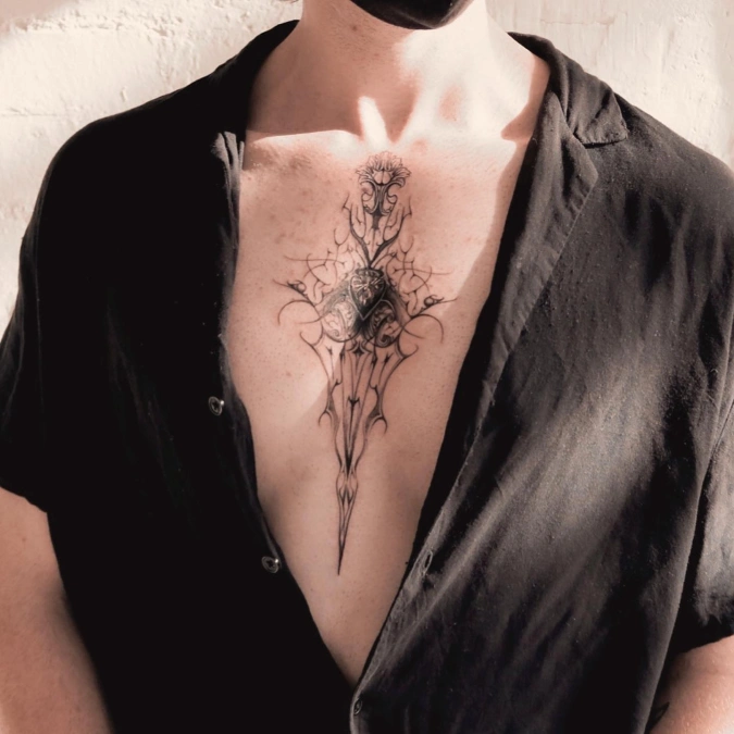 Ornamental Gothic Dagger Sternum Drop