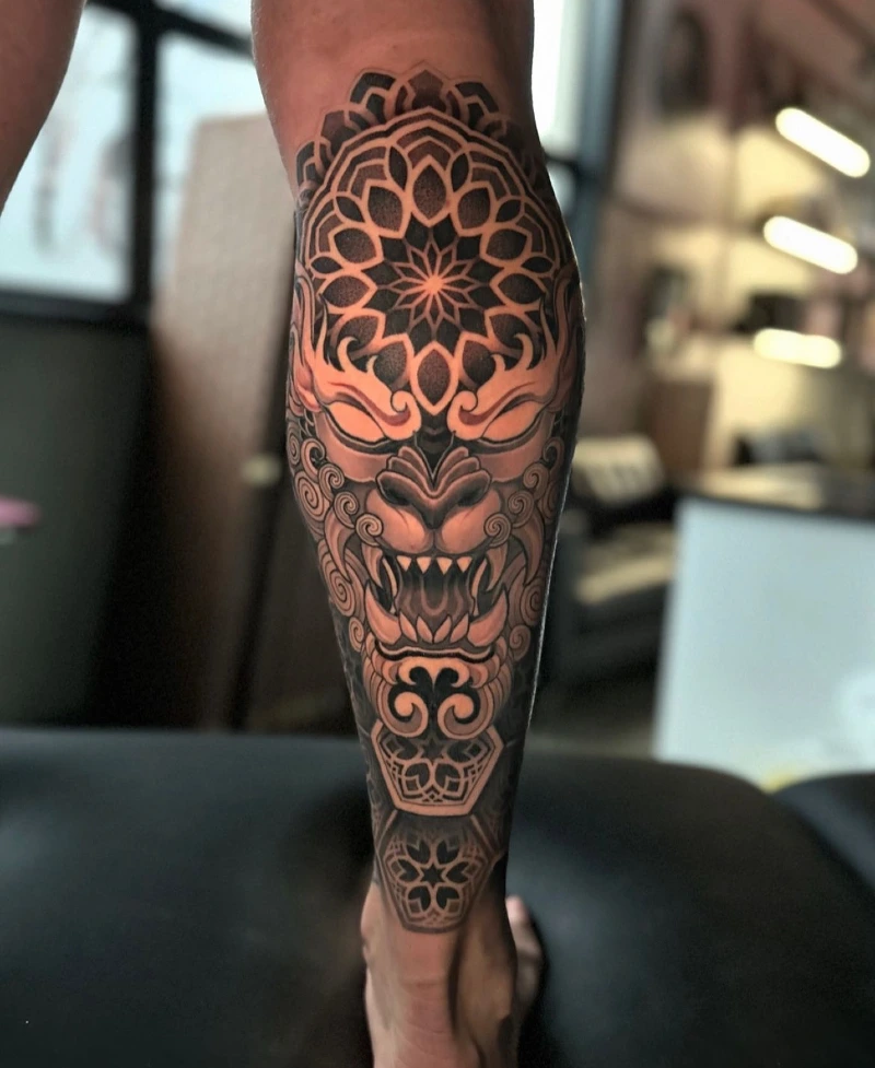 Ornamental Mandala And Geometric Demon Calf Sleeve