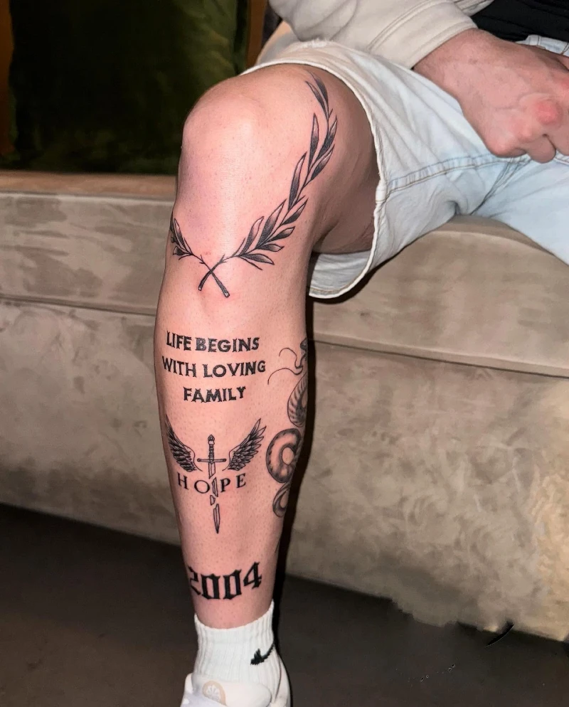 Patchwork Shin Typography And Laurel Wreath Ink