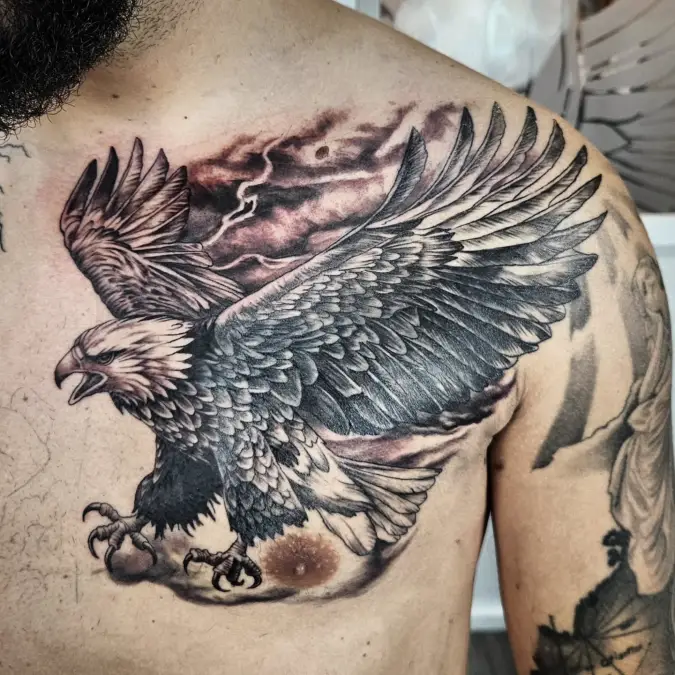 Realistic Eagle In Flight With Storm Clouds