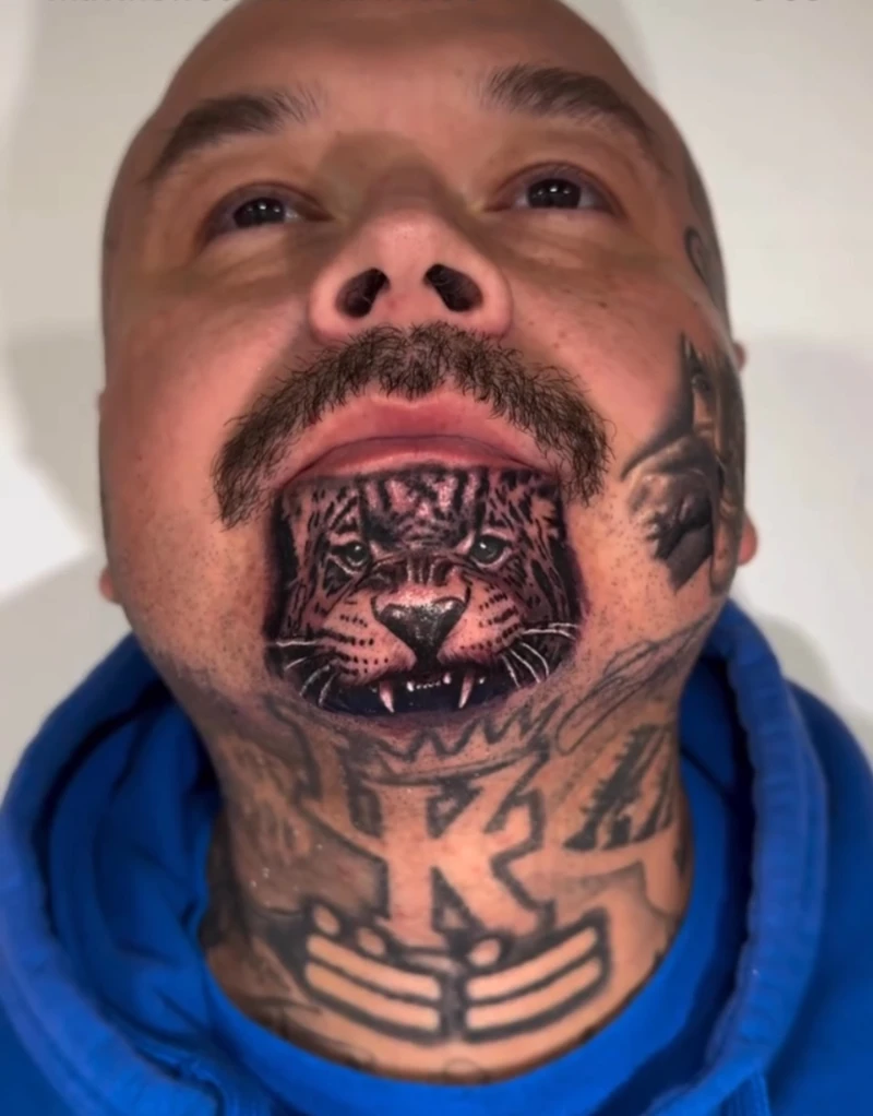 Realistic Leopard Chin Portrait With Heavy Neck Script