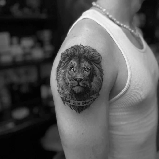 Realistic Lion Portrait With Script Banner