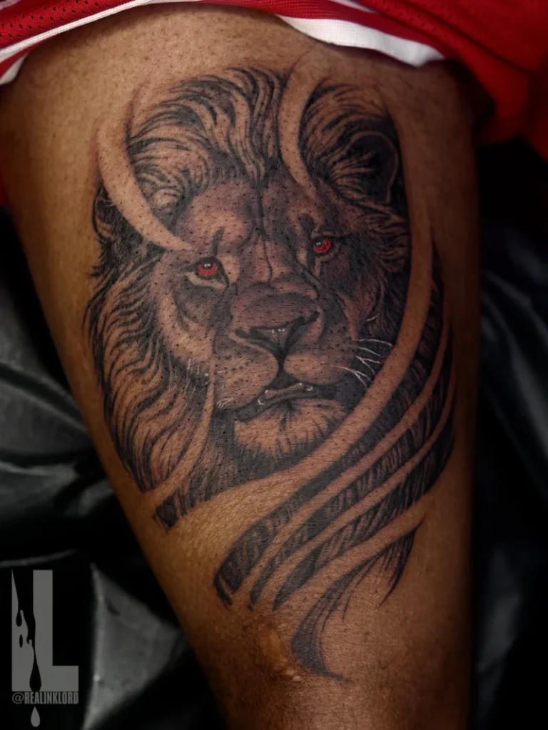 Realistic Lion Portrait With Skin Rips