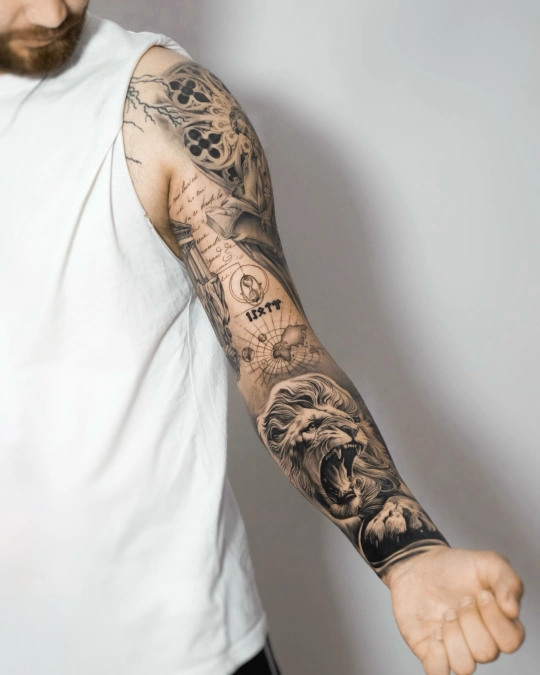 Roaring Lion And Vintage Sketch Sleeve