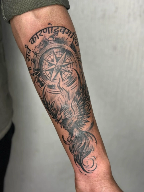 Script And Compass With Soaring Phoenix