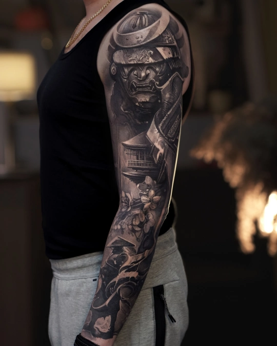 Shadowy Samurai And Floating Pagoda Sleeve