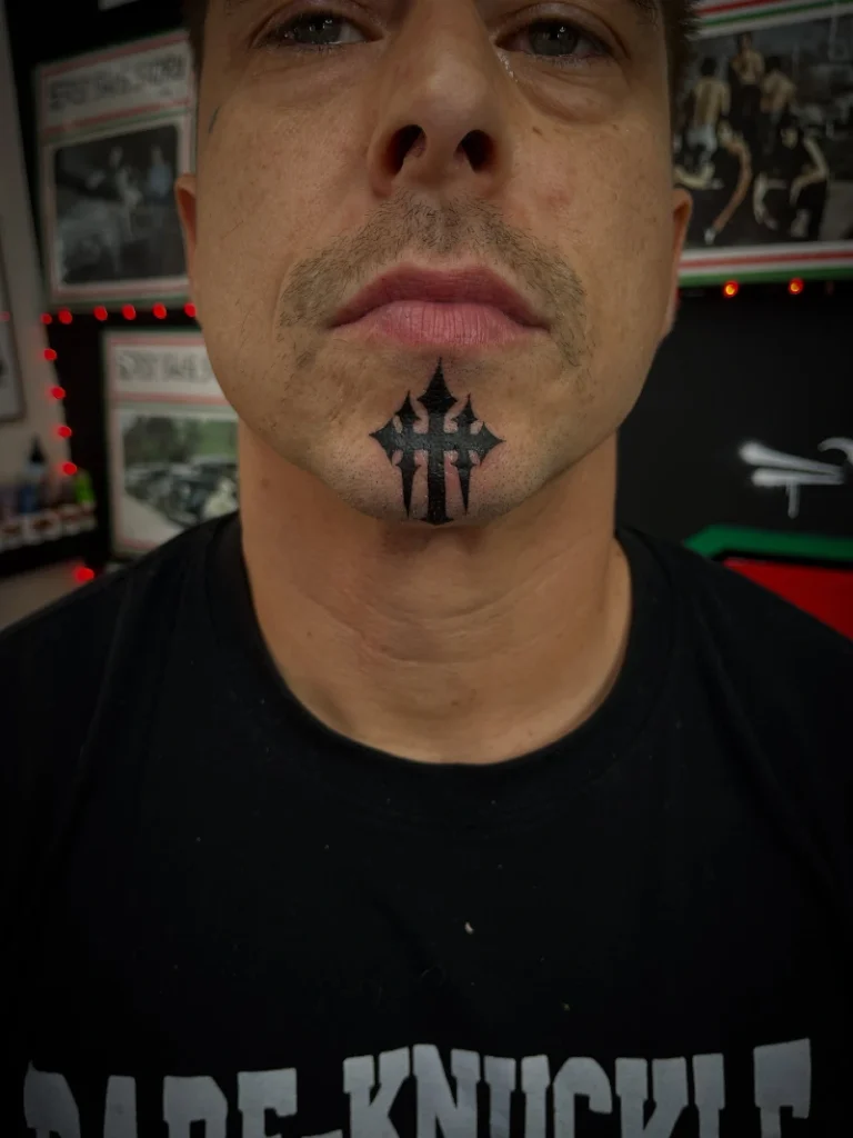 Sharp Black Gothic Cross Chin Ink