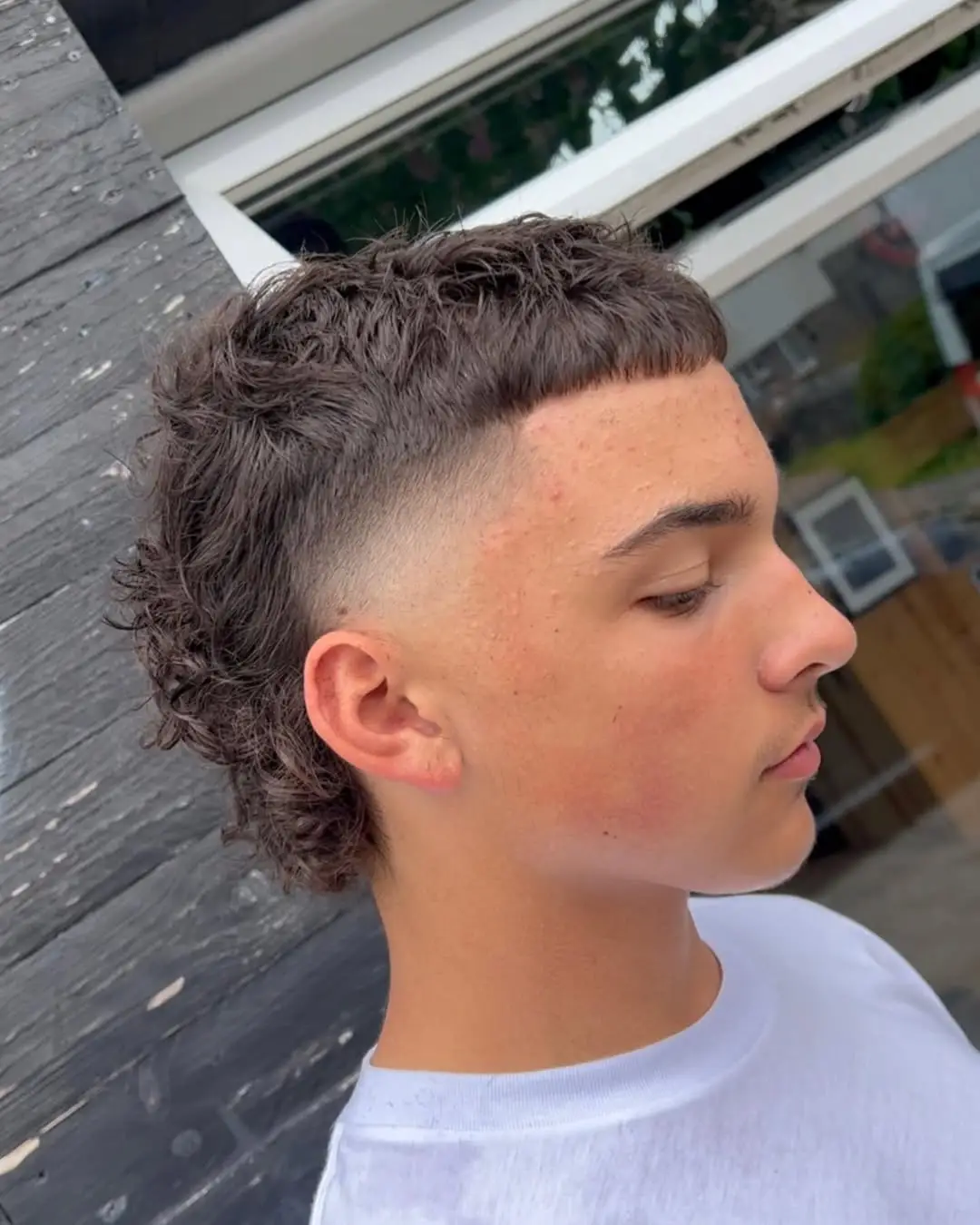 Short Textured Top with Tapered Neck