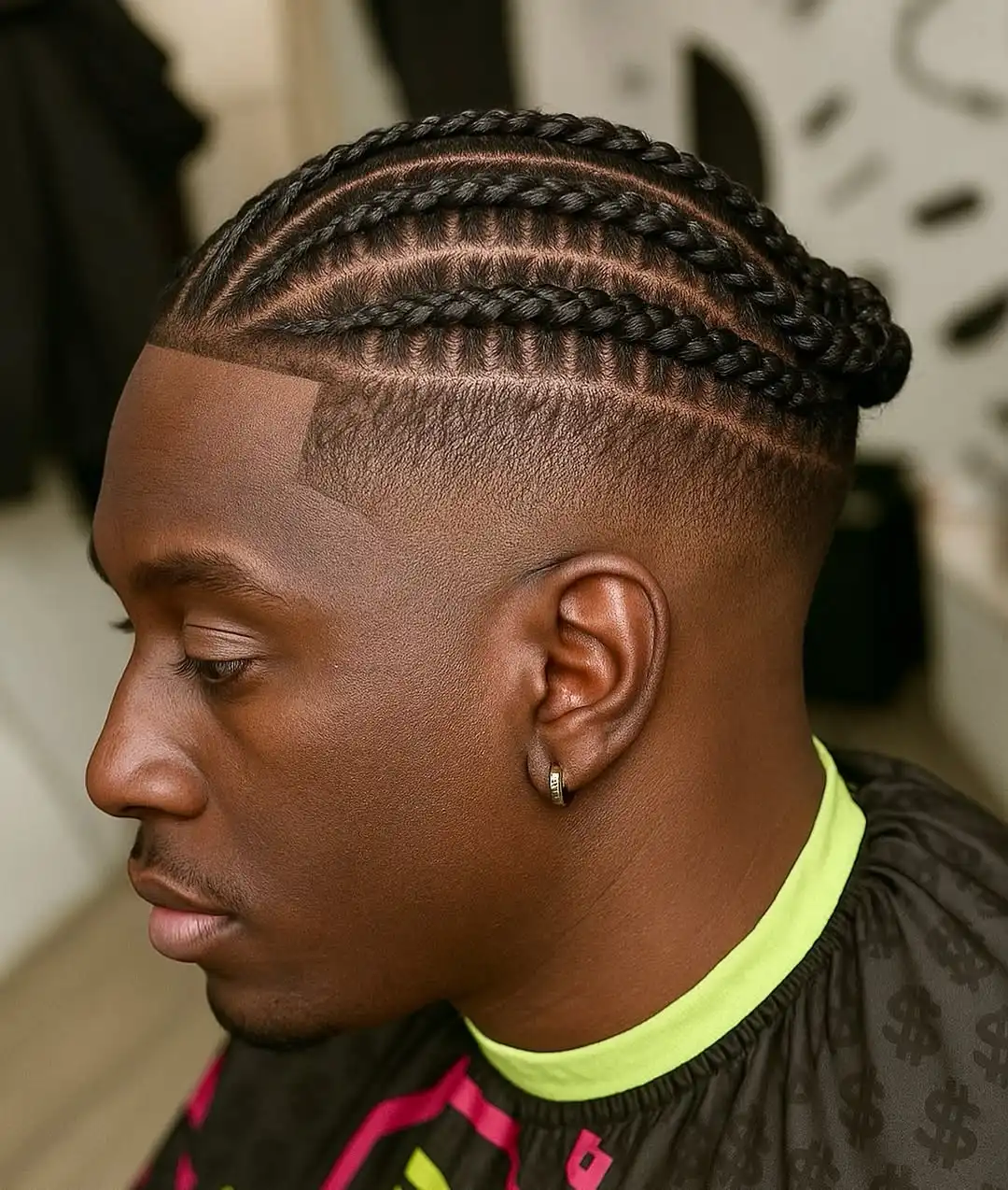 Side-Swept Cornrows with Rear Knot
