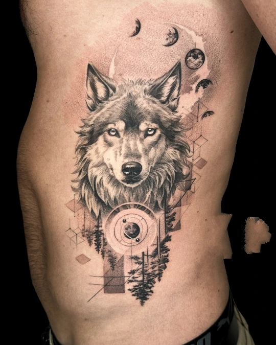 Soft Realism Wolf with Geometric Linework
