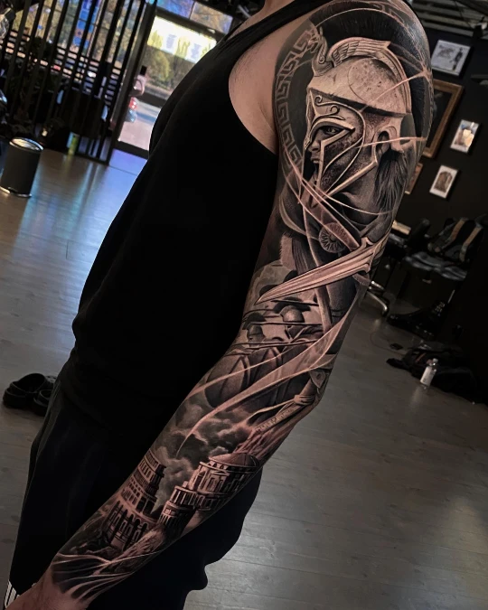 Spartan Warrior Meets Classical Architecture Sleeve
