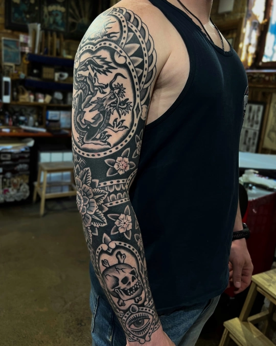 Structured Black And Grey Medallion Sleeves